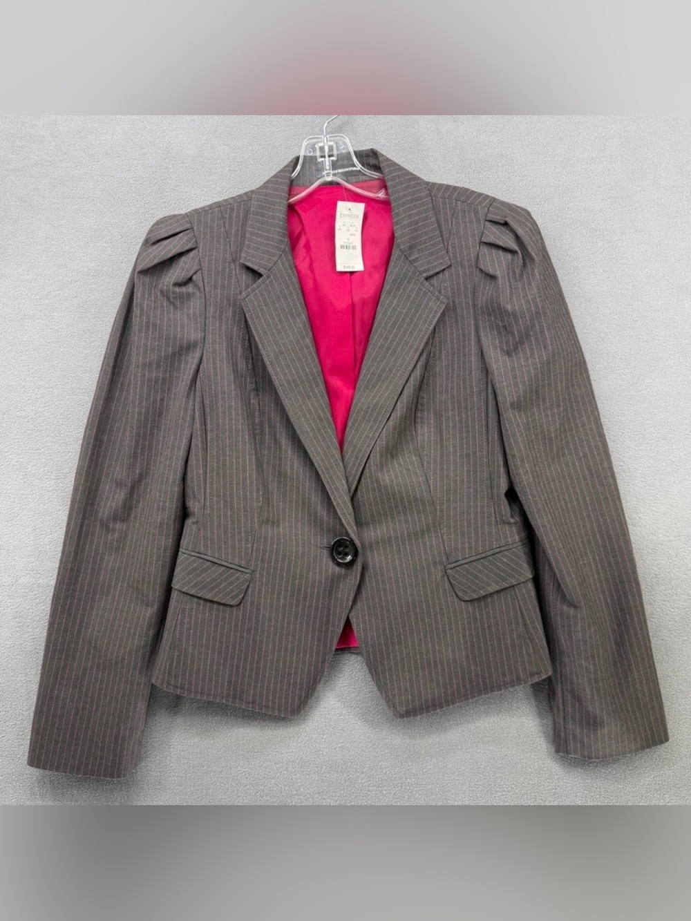 NWT Express Grey and Pink Pinstripe Blazer Size 12